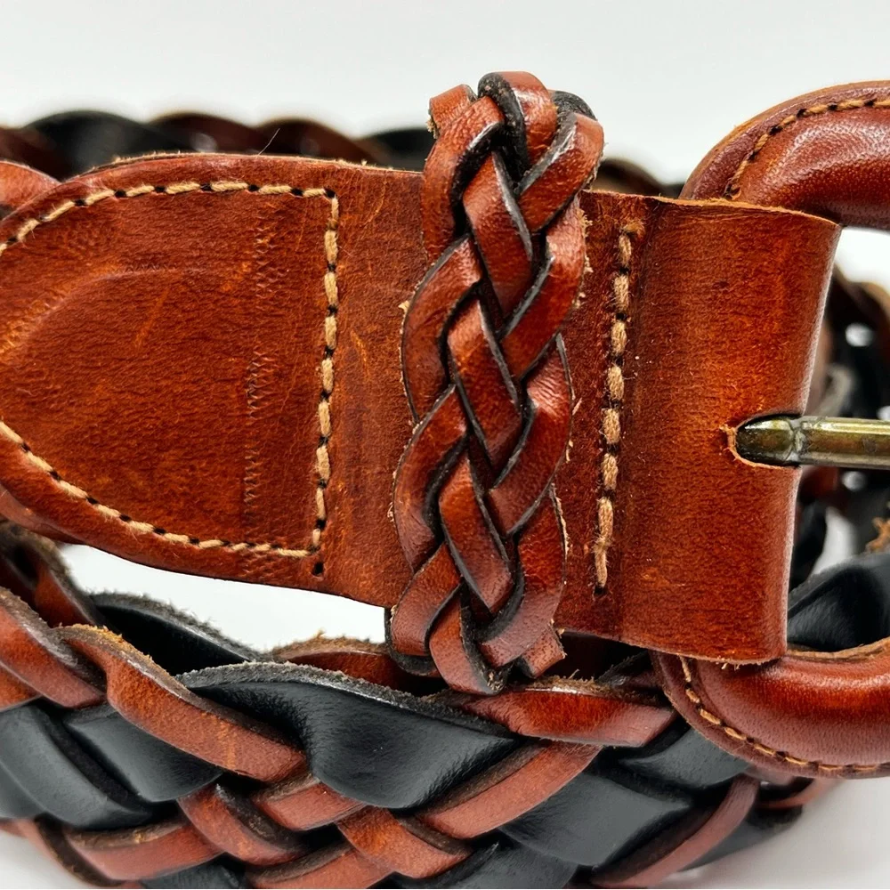 vintage G.H Bass & Co brown black L woven braided leather belt unisex Y2K #9